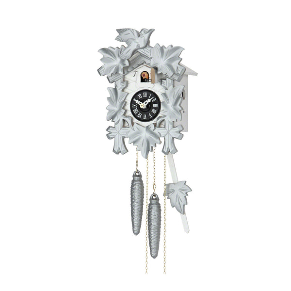  Cuckoo Clock - Carved 1-day (Silver) cuckoo clock with large cuckoo bird and five maples leaves 21cm by Hekas - Cuckoo Collections