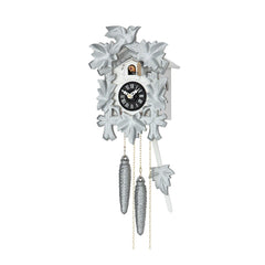  Cuckoo Clock - Carved 1-day (Silver) cuckoo clock with large cuckoo bird and five maples leaves 21cm by Hekas - Cuckoo Collections