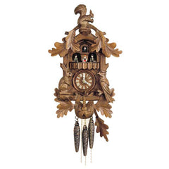  Cuckoo Clock - Carved 1-day musical cuckoo clock with squirrel and dancers 43cm by Hubert Herr - Cuckoo Collections