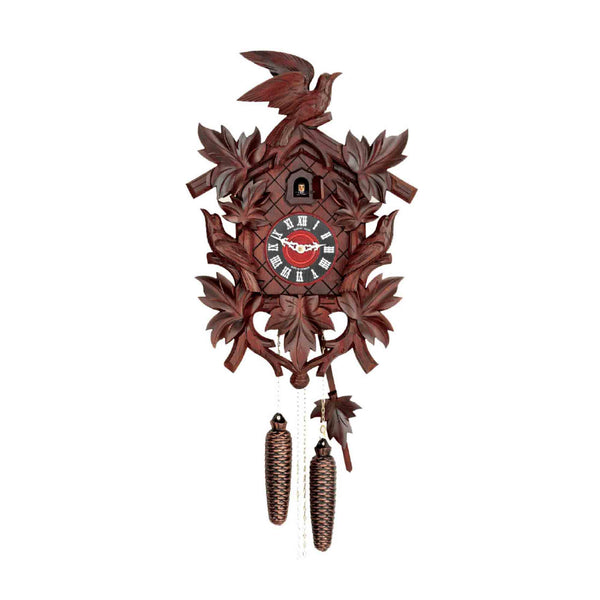  Cuckoo Clock - Carved 8-day cuckoo clock made of Mahagony with birds and leaves 48cm by Hubert Herr - Cuckoo Collections