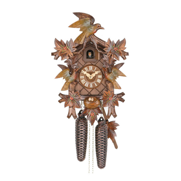  Cuckoo Clock - Carved 8-day cuckoo clock with carved birds and hand-painted flowers 35.5cm by Hubert Herr - Cuckoo Collections