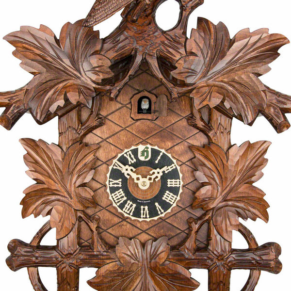  Cuckoo Clock - Carved 8-day cuckoo clock with large carved cuckoo bird and five maple leaves 61cm by Hönes - Cuckoo Collections