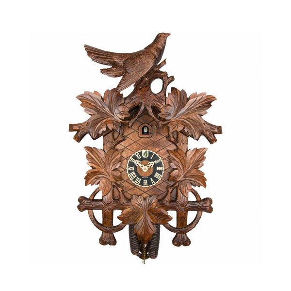  Cuckoo Clock - Carved 8-day cuckoo clock with large carved cuckoo bird and five maple leaves 61cm by Hönes - Cuckoo Collections