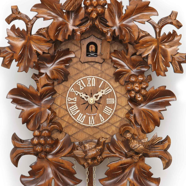  Cuckoo Clock - Carved 8-day cuckoo clock with large cuckoo bird, grapes, and maples leaves 45cm by Hekas - Cuckoo Collections