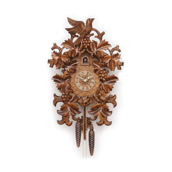  Cuckoo Clock - Carved 8-day cuckoo clock with large cuckoo bird, grapes, and maples leaves 45cm by Hekas - Cuckoo Collections