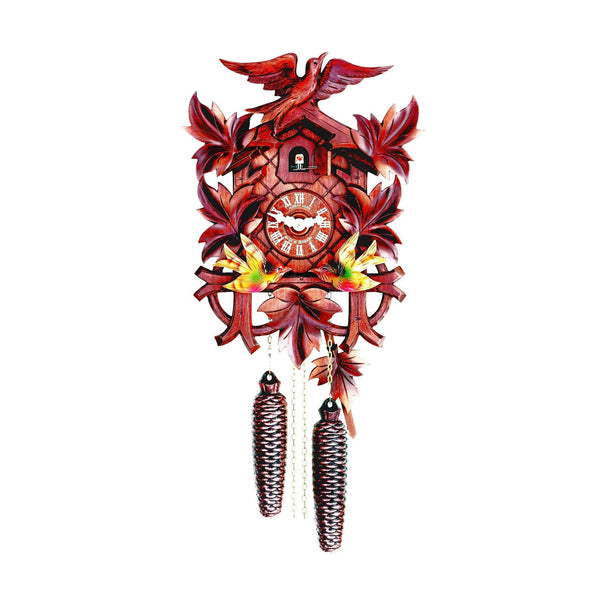  Cuckoo Clock - Carved 8-day cuckoo clock with large cuckoo bird, two moving birds and five leaves 36cm by Hubert Herr - Cuckoo Collections