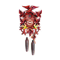  Cuckoo Clock - Carved 8-day cuckoo clock with large cuckoo bird, two moving birds and five leaves 36cm by Hubert Herr - Cuckoo Collections