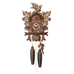  Cuckoo Clock - Carved 8-day cuckoo clock with moving birds and hand-painted edelweiss flowers 35.5cm by Hubert Herr - Cuckoo Collections
