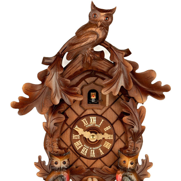  Cuckoo Clock - Carved 8-day cuckoo clock with moving owls 38cm by Hubert Herr - Cuckoo Collections
