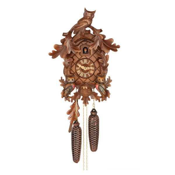  Cuckoo Clock - Carved 8-day cuckoo clock with moving owls 38cm by Hubert Herr - Cuckoo Collections