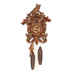  Cuckoo Clock - Carved 8-day cuckoo clock with moving owls 38cm by Hubert Herr - Cuckoo Collections