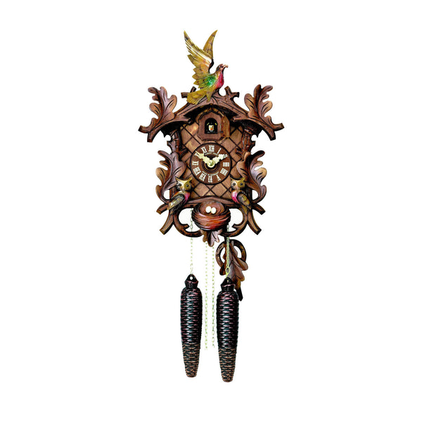  Cuckoo Clock - Carved 8-day cuckoo clock with moving owls and eggs in nest 42cm by Hubert Herr - Cuckoo Collections