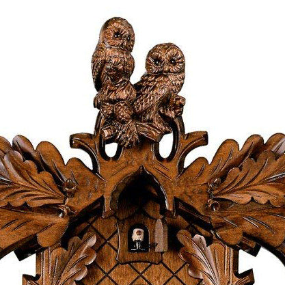  Cuckoo Clock - Carved 8-day cuckoo clock with pair of owls, owl, bird and nest with chicks 45cm by Hönes - Cuckoo Collections