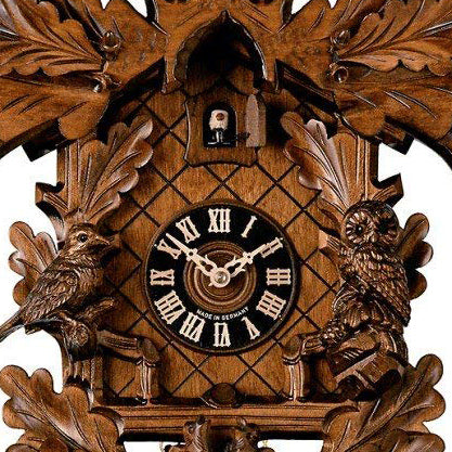  Cuckoo Clock - Carved 8-day cuckoo clock with pair of owls, owl, bird and nest with chicks 45cm by Hönes - Cuckoo Collections