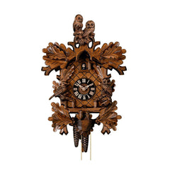  Cuckoo Clock - Carved 8-day cuckoo clock with pair of owls, owl, bird and nest with chicks 45cm by Hönes - Cuckoo Collections