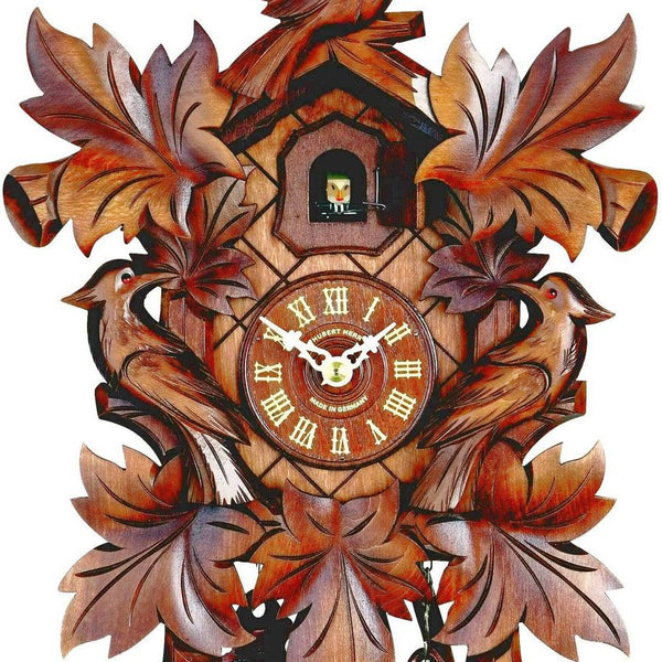  Cuckoo Clock - Carved 8-day cuckoo clock with three birds and five leaves 35cm by Hubert Herr - Cuckoo Collections