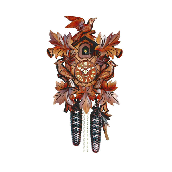  Cuckoo Clock - Carved 8-day cuckoo clock with three birds and five leaves 35cm by Hubert Herr - Cuckoo Collections
