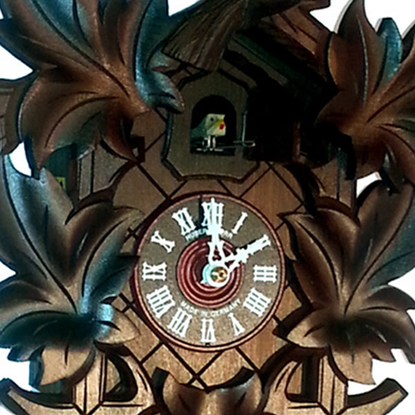  Cuckoo Clock - Carved 8-day cuckoo clock with stained wood and five leaf design 35.5cm by Hubert Herr - Cuckoo Collections