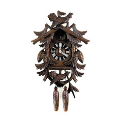  Cuckoo Clock - Carved 8-day cuckoo clock with two turkeys, fir cones and pine leaves 55cm by Hubert Herr - Cuckoo Collections
