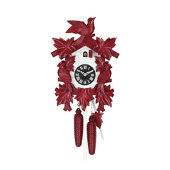  Cuckoo Clock - Carved 8-day (Dark purple) cuckoo clock with large cuckoo bird, two woodpeckers, and seven maples leaves 40cm by Hekas - Cuckoo Collections