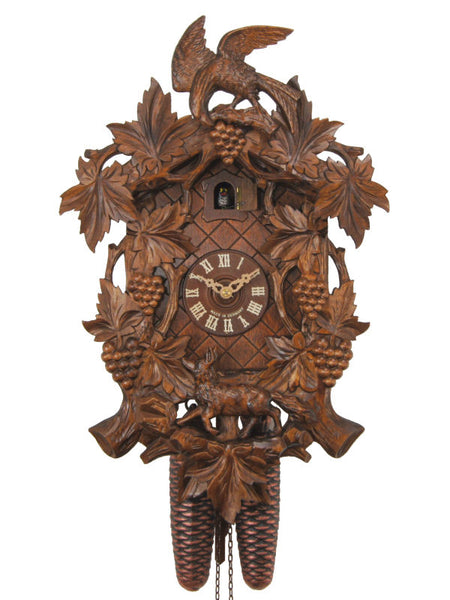  Cuckoo Clock - Carved 8-day cuckoo clock with Aesops Fable 'Fox & Raven' and grapes 42cm by August Schwer - Cuckoo Collections