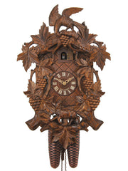  Cuckoo Clock - Carved 8-day cuckoo clock with Aesops Fable 'Fox & Raven' and grapes 42cm by August Schwer - Cuckoo Collections