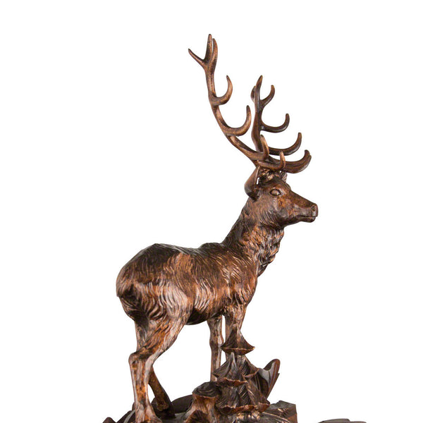 Cuckoo Clock - Carved 8-day hunting style musical cuckoo clock with large stag, ibex, hunter, fürst pless-horn, and dancers 95cm by Hönes - Cuckoo Collections