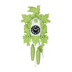  Cuckoo Clock - Carved 8-day (Light green) cuckoo clock with large cuckoo bird, two woodpeckers, and seven maples leaves 40cm by Hekas - Cuckoo Collections
