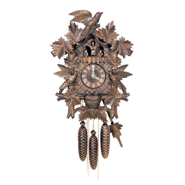  Cuckoo Clock - Carved 8-day musical cuckoo clock with birds, baby birds and dancers 48cm by Hubert Herr - Cuckoo Collections