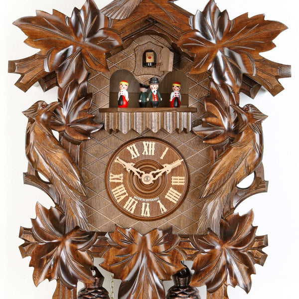 Cuckoo Clock - Carved 8-day musical cuckoo clock with cuckoo bird, woodpeckers and seven maple leaves 50cm by Hekas - Cuckoo Collections