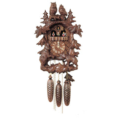  Cuckoo Clock - Carved 8-day musical cuckoo clock with dancers, owls and bears 45.5cm by Hubert Herr - Cuckoo Collections