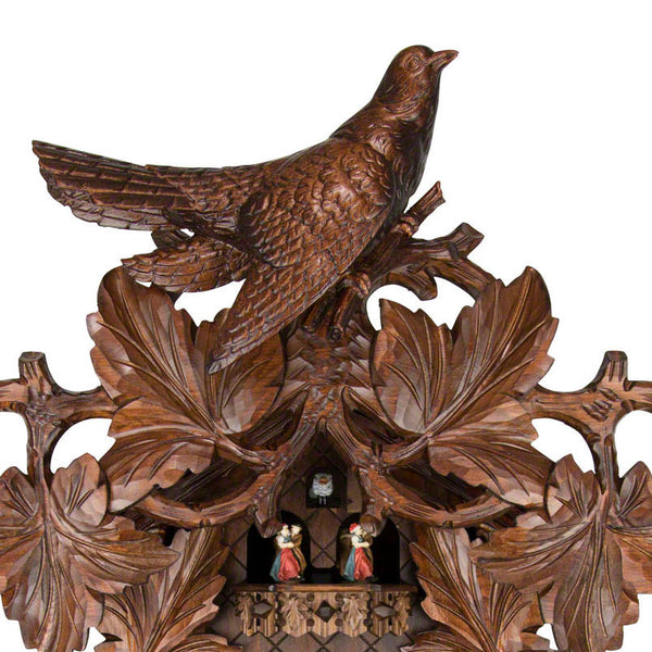  Cuckoo Clock - Carved 8-day musical cuckoo clock with large cuckoo birds, cuckoo bird family, egg-filled nest, maple leaves, and dancers 68cm by Hönes - Cuckoo Collections