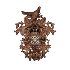  Cuckoo Clock - Carved 8-day musical cuckoo clock with large cuckoo birds, cuckoo bird family, egg-filled nest, maple leaves, and dancers 68cm by Hönes - Cuckoo Collections