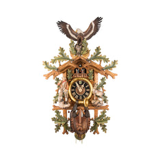  Cuckoo Clock - Carved 8-day musical cuckoo clock with eagle, ibex, hunter, oak leaves and dancers 102cm by Hönes - Cuckoo Collections