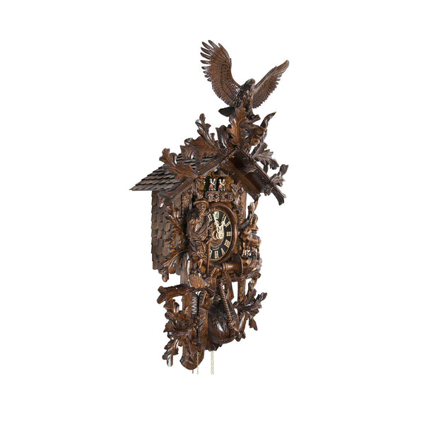  Cuckoo Clock - Carved 8-day musical cuckoo clock with large eagle, ibex, hunter, oak leaves and dancers 102cm by Hönes - Cuckoo Collections