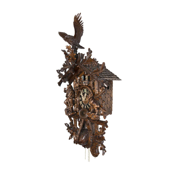  Cuckoo Clock - Carved 8-day musical cuckoo clock with large eagle, ibex, hunter, oak leaves and dancers 102cm by Hönes - Cuckoo Collections