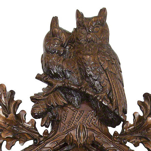  Cuckoo Clock - Carved 8-day musical cuckoo clock with two large owls, six small owls, oak leaves, and dancers 87cm by Hönes - Cuckoo Collections