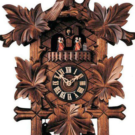  Cuckoo Clock - Carved 8-day musical cuckoo clock with five leaves, bird, and dancers 48cm by Hönes - Cuckoo Collections