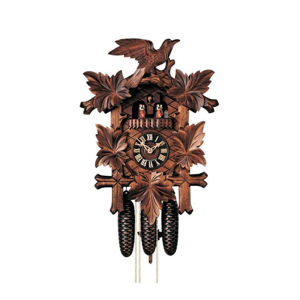  Cuckoo Clock - Carved 8-day musical cuckoo clock with five leaves, bird, and dancers 48cm by Hönes - Cuckoo Collections