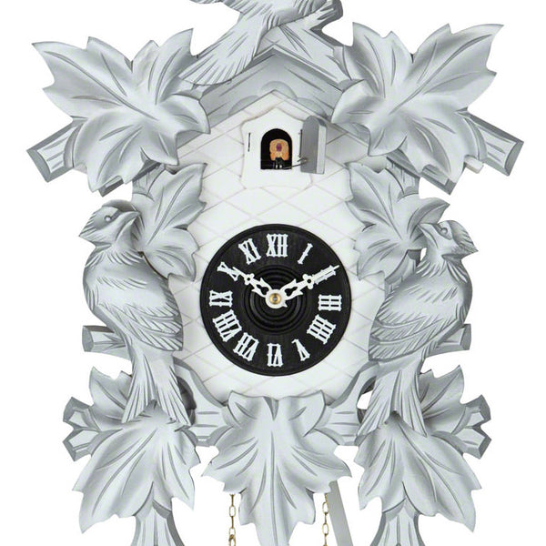  Cuckoo Clock - Carved 8-day (Silver) cuckoo clock with large cuckoo bird, two woodpeckers, and seven maples leaves 40cm by Hekas - Cuckoo Collections