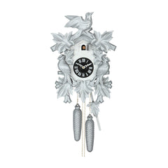  Cuckoo Clock - Carved 8-day (Silver) cuckoo clock with large cuckoo bird, two woodpeckers, and seven maples leaves 40cm by Hekas - Cuckoo Collections