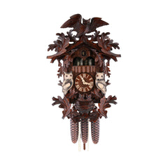  Cuckoo Clock - Carved 8-musical owl themed cuckoo clock with large owl, smaller owls and dancing owls 52cm by Hubert Herr - Cuckoo Collections