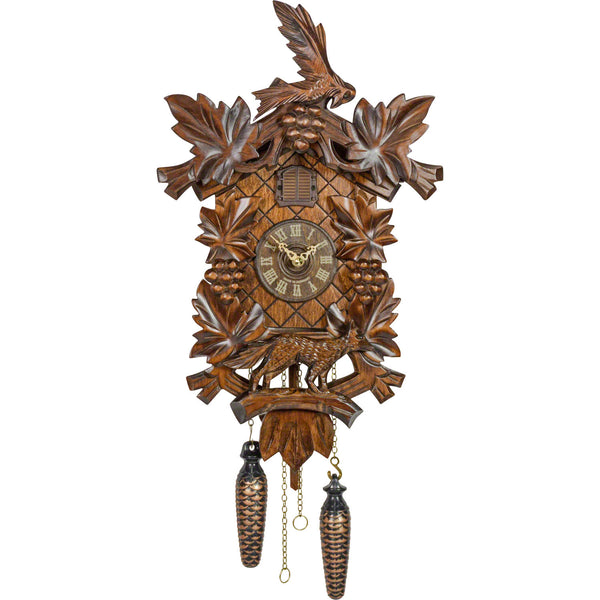 Carved battery-powered musical cuckoo clock with "Aesop's fable" theme 40 cm by Trenkle Uhren