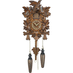 Carved battery-powered musical cuckoo clock with bird and five leaves 24 cm by Trenkle Uhren