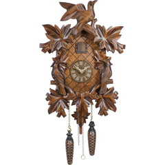 Carved battery-powered musical cuckoo clock with birds and leaves 38 cm by Trenkle Uhren
