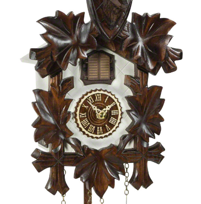 Carved hunting-style battery-powered musical cuckoo clock with stag head (Brown & White) 24 cm by Trenkle Uhren