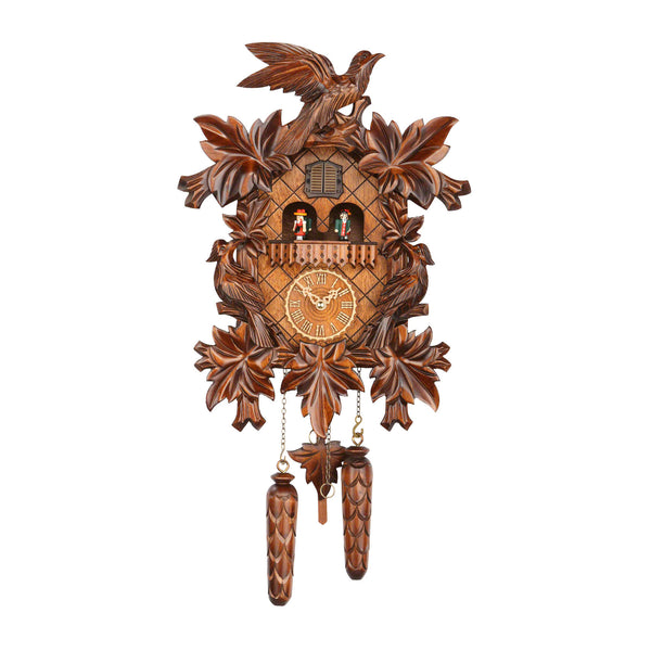  Cuckoo Clock - Carved quartz cuckoo clock 7 leaves and 3 birds with music 42 cm by Trenkle Uhren - Cuckoo Collections
