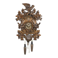  Cuckoo Clock - Carved quartz cuckoo clock with oak leaves and 3 birds 45cm by Trenkle Uhren - Cuckoo Collections