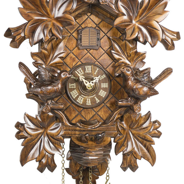  Cuckoo Clock - Carved style quartz cuckoo clock with 6 leaves and 3 birds by Trenkle Uhren - Cuckoo Collections