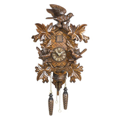  Cuckoo Clock - Carved style quartz cuckoo clock with 6 leaves and 3 birds by Trenkle Uhren - Cuckoo Collections